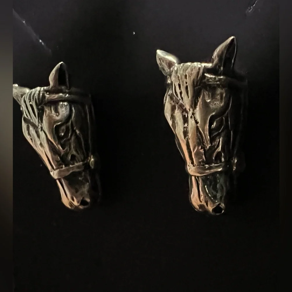 925 Silver Horse Head Earrings, Pierced - Picture 2 of 5